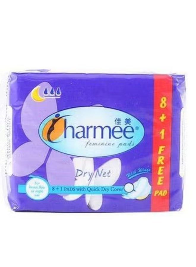 Charmee Feminine Pads Night Use Dry Net With Wings 8's